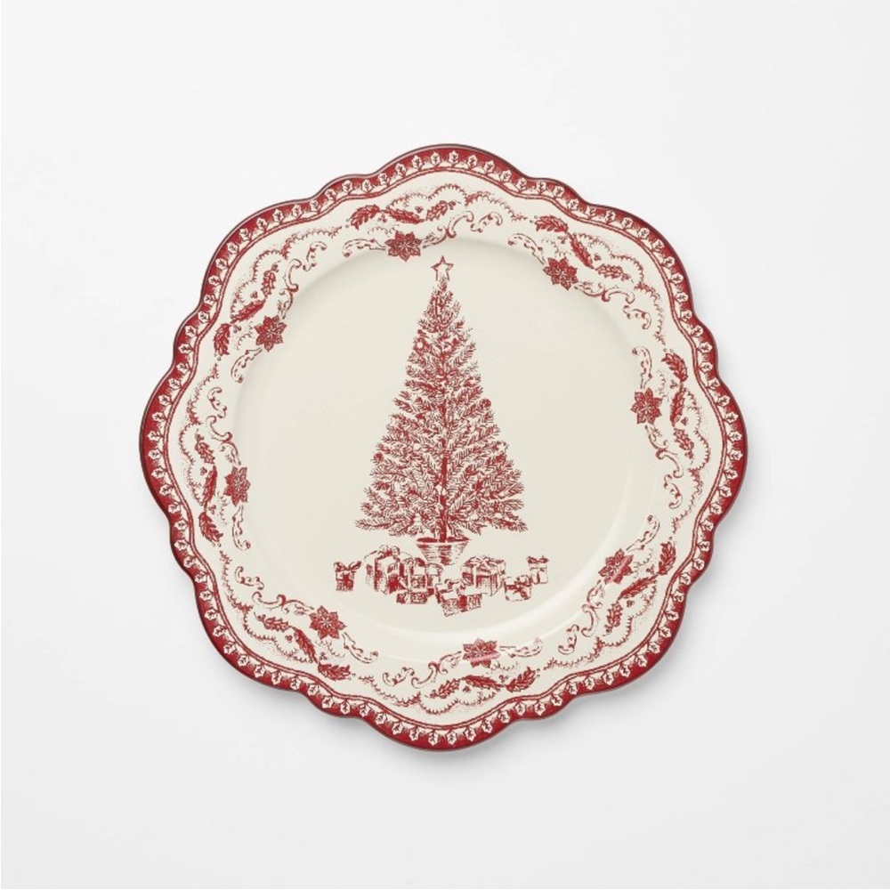 Stoneware Round Christmas Serving Platter Red Pattern - Threshold Studio McGee